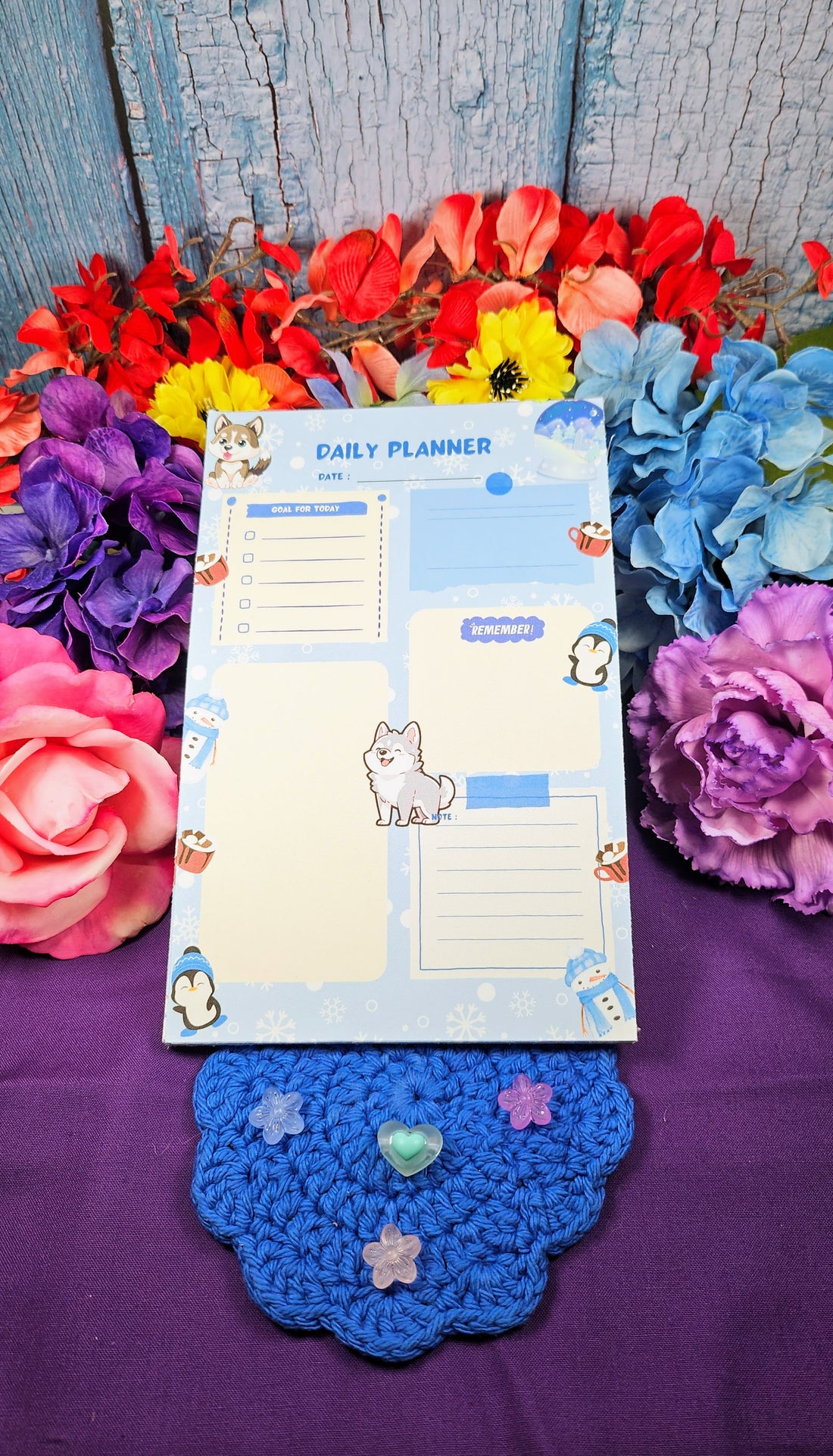 Hot Cocoa &amp; Huskies Daily Planner Notepad 5.5&quot; x 8.5&quot;