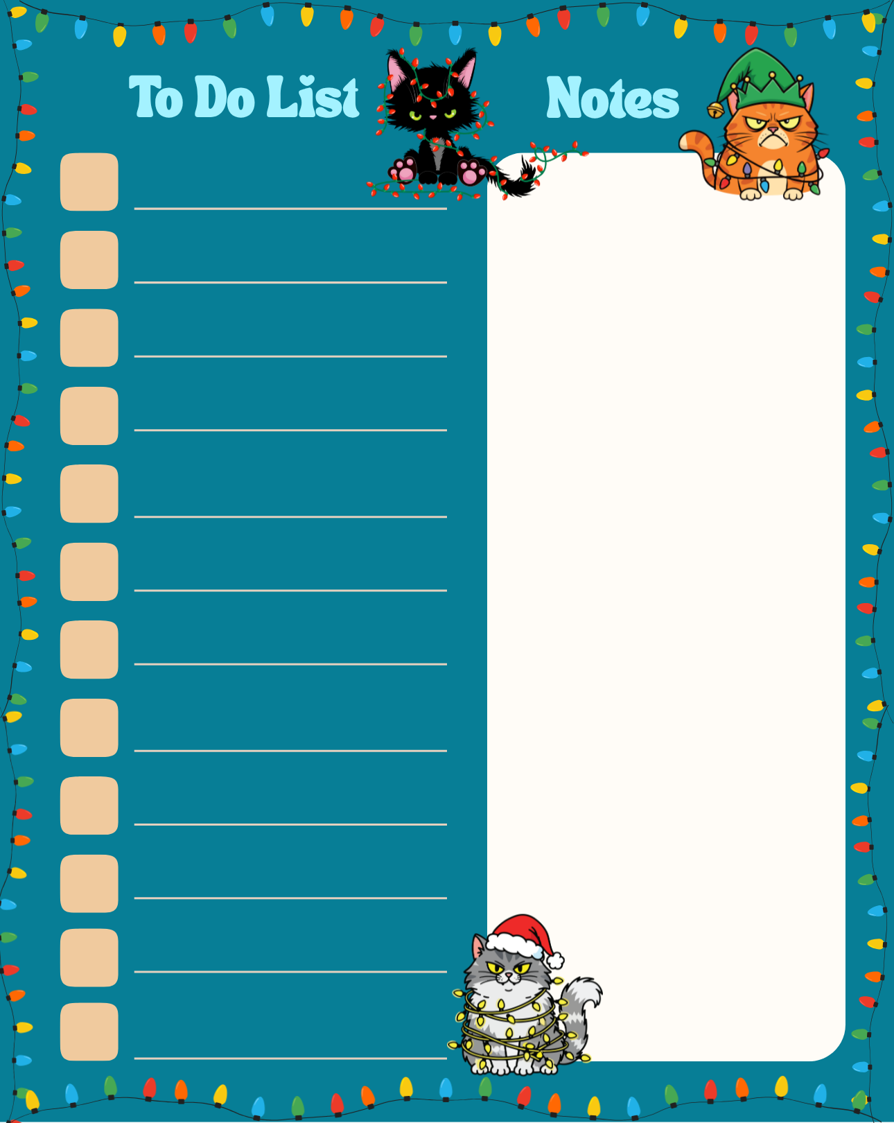 Xmas Cat Happy Holiday To-Do List Notepad 4.25" x 5.5" Autumnmist Boutique