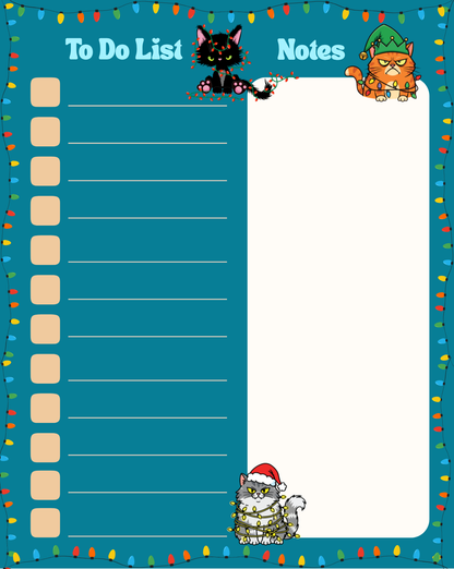 Xmas Cat Happy Holiday To-Do List Notepad 4.25" x 5.5" Autumnmist Boutique