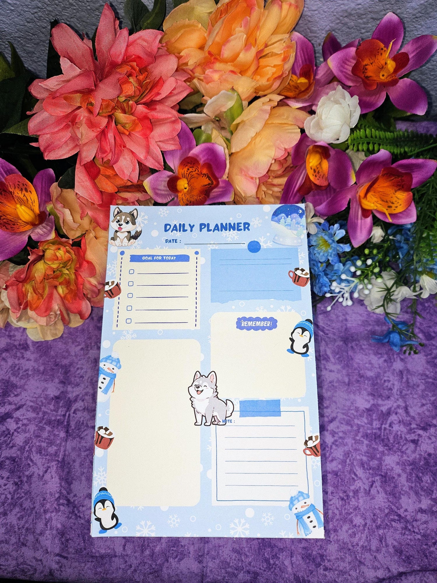 Hot Cocoa &amp; Huskies Daily Planner Notepad 5.5" x 8.5"