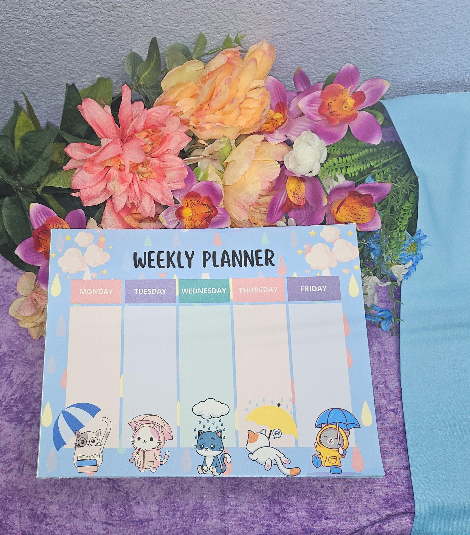 Rainy Day: Cat Parade Weekly Planner Notepad 8.5" x 11" - Bookworm Gift - Notepad