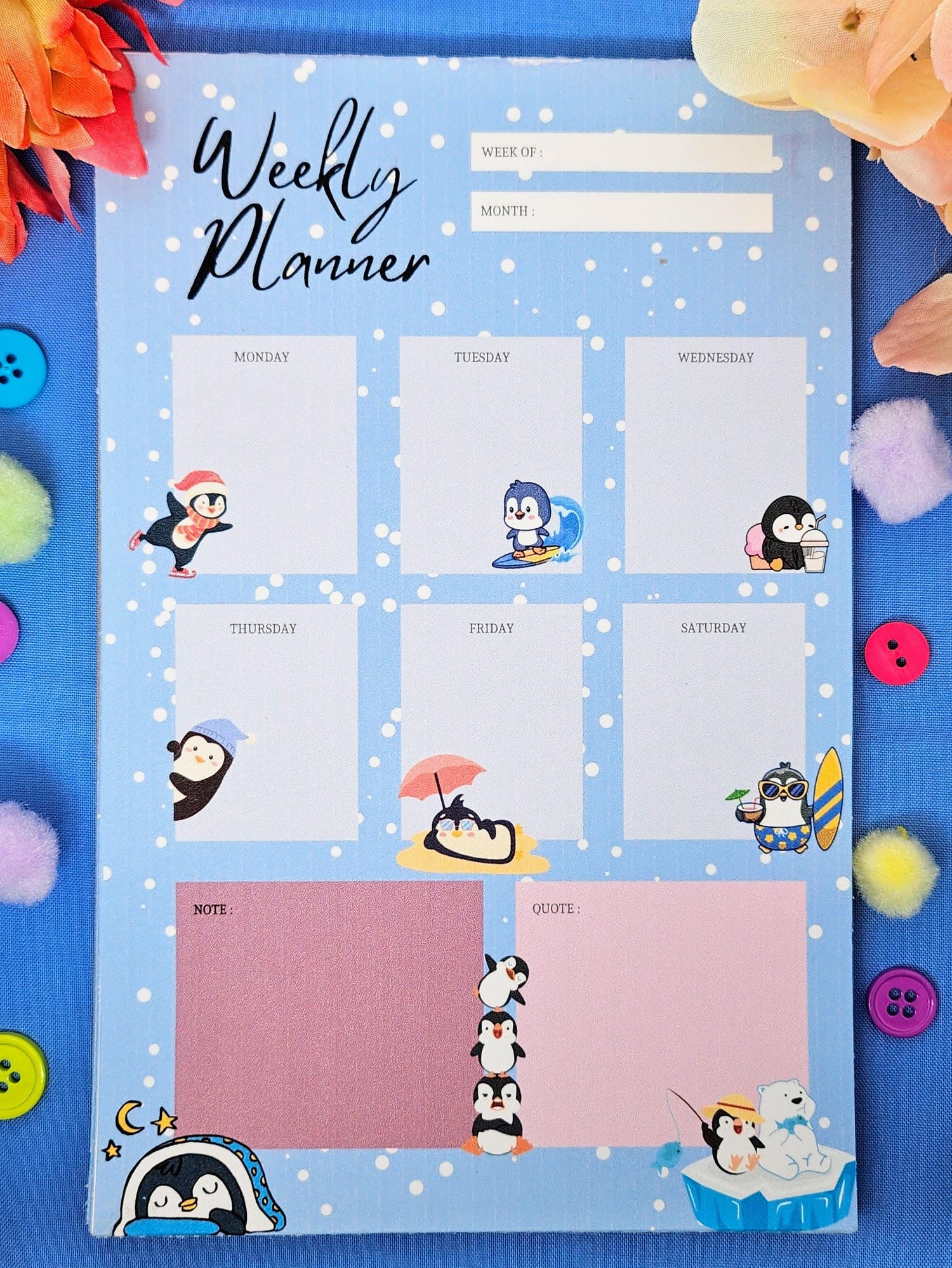 Penguin Parade Weekly Planner Notepad 5.5" x 8.5"