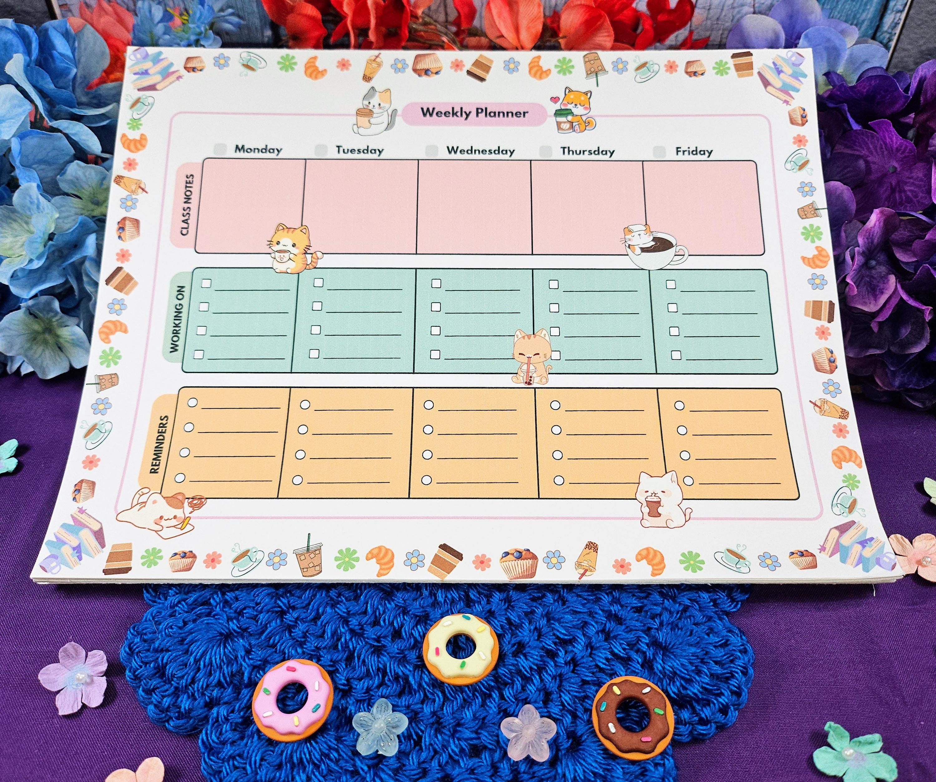 Cat Café Weekly Planner Notepad 8.5" x 11" - Bookworm Gift - Notepad