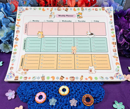 Cat Café Weekly Planner Notepad 8.5" x 11" - Bookworm Gift - Notepad