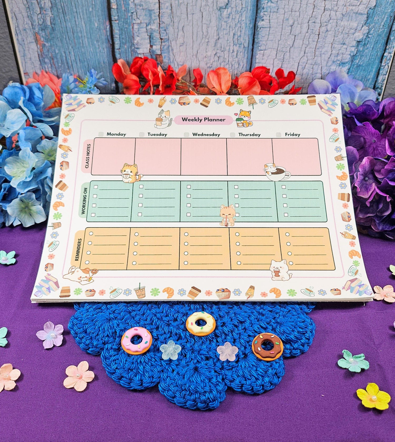 Cat Café Weekly Planner Notepad 8.5" x 11" - Bookworm Gift - Notepad