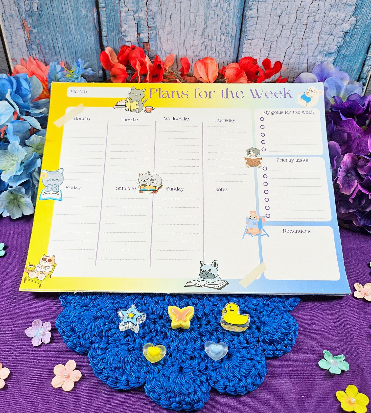 Paws &amp; Pages Weekly Planner Notepad 8.5" x 11" - Bookworm Gift - Notepad