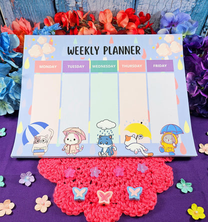 Rainy Day: Cat Parade Weekly Planner Notepad 8.5" x 11" - Bookworm Gift - Notepad