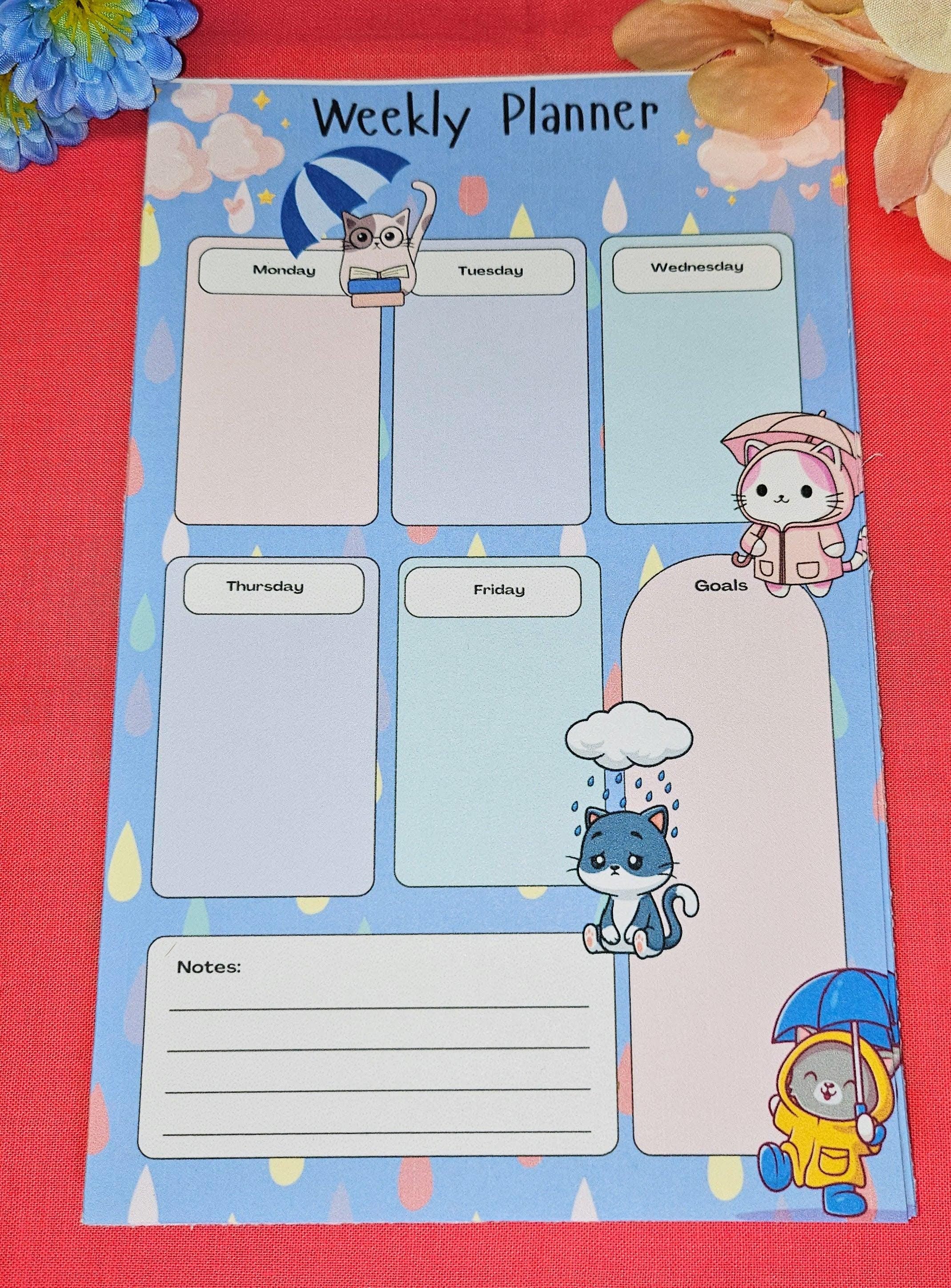 Rainy Paws Weekly Planner Notepad 5.5" x 8.5"