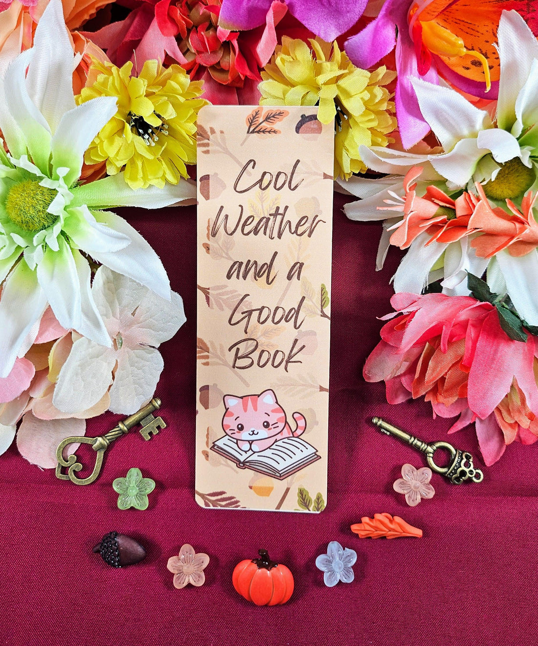 Reading Cat Laminated Bookmark: Cozy Autumn Book Lover Gift