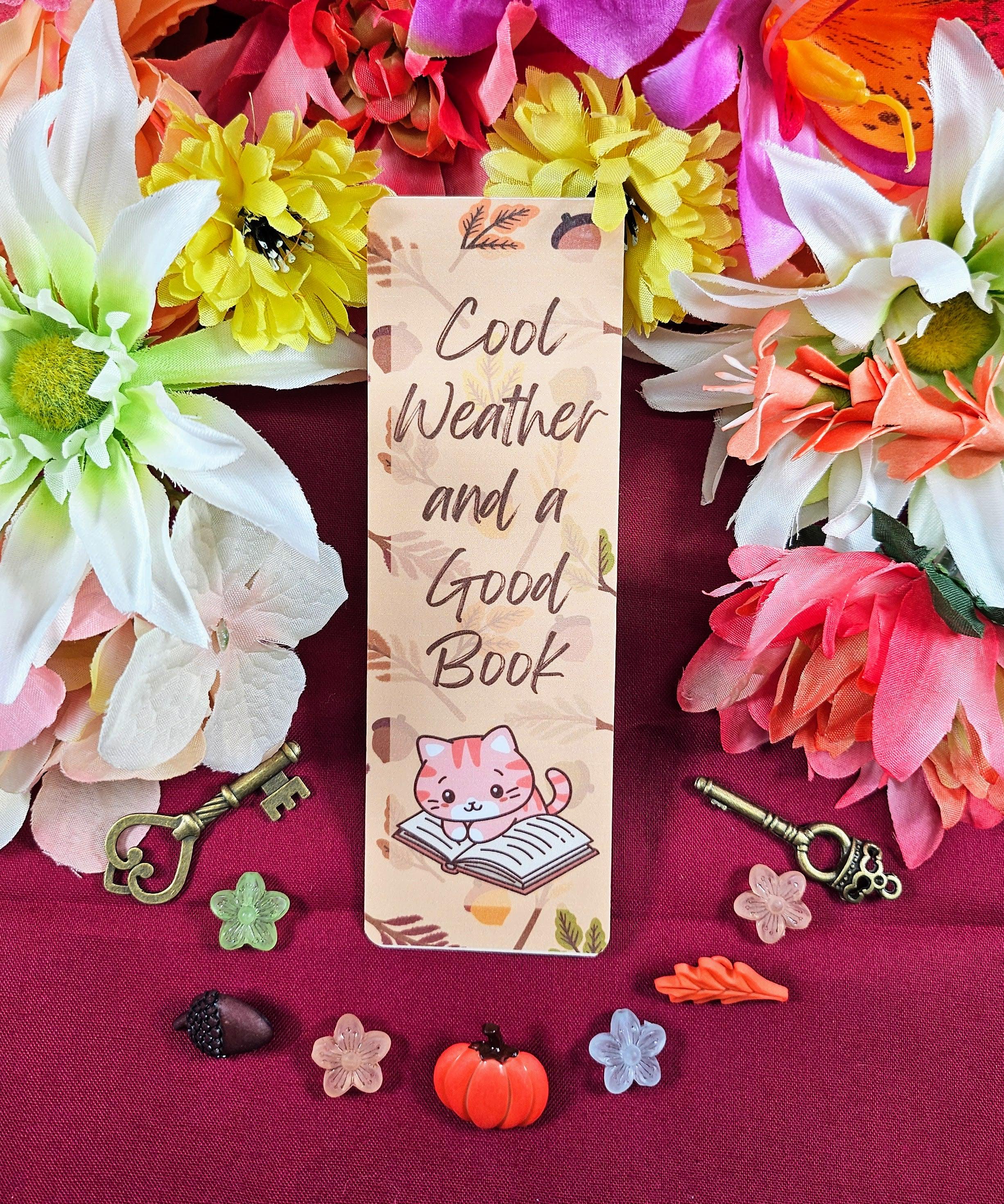 Reading Cat Laminated Bookmark: Cozy Autumn Book Lover Gift
