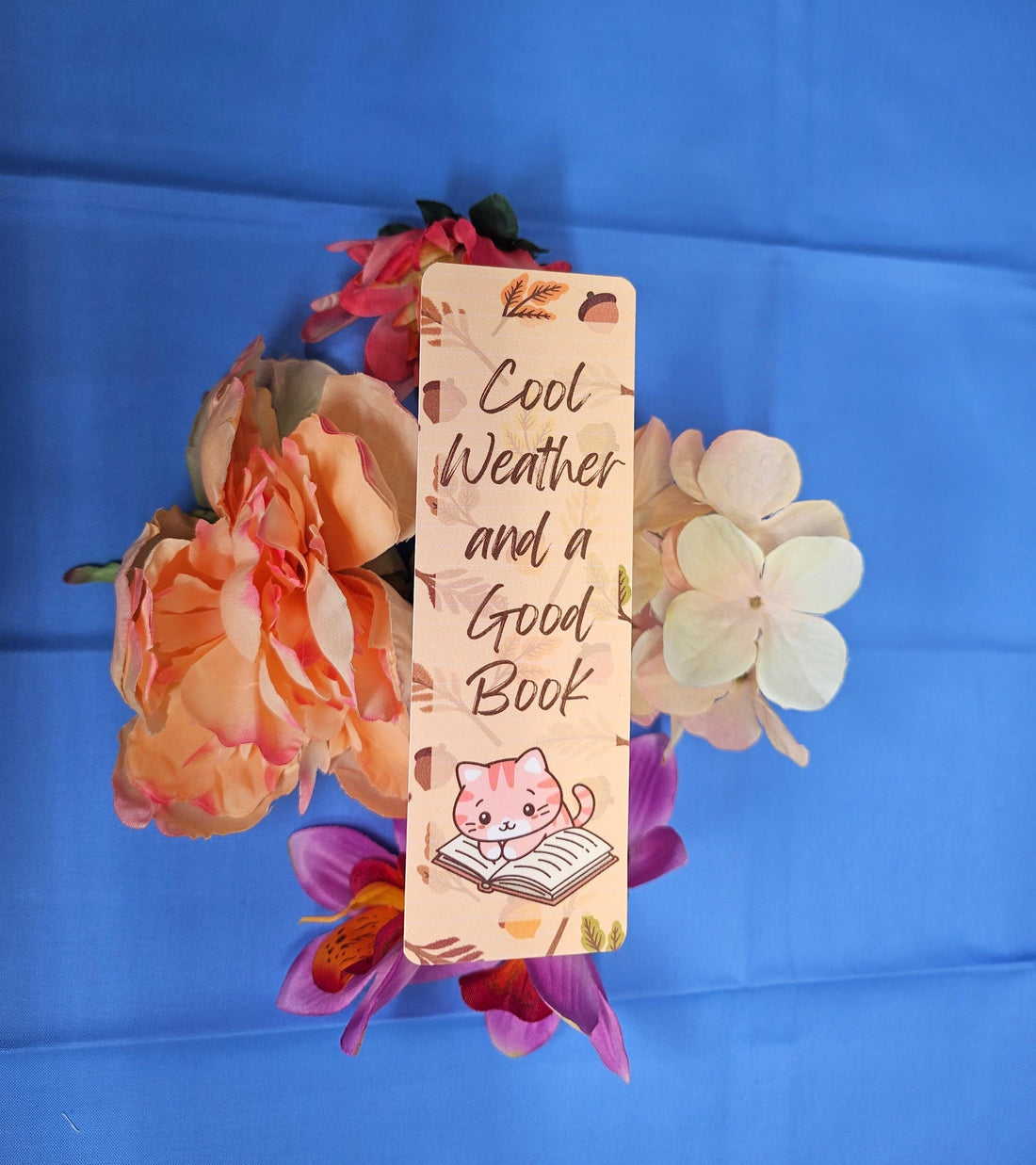 Reading Cat Laminated Bookmark: Cozy Autumn Book Lover Gift