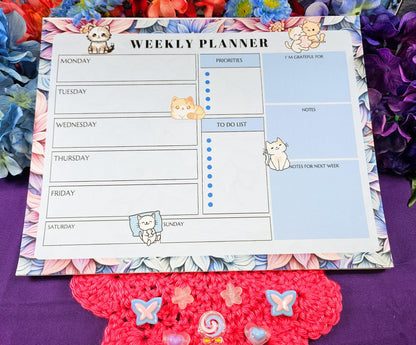 Blossom and Paws Weekly Planner Notepad 8.5" x 11" - Bookworm Gift - Notepad