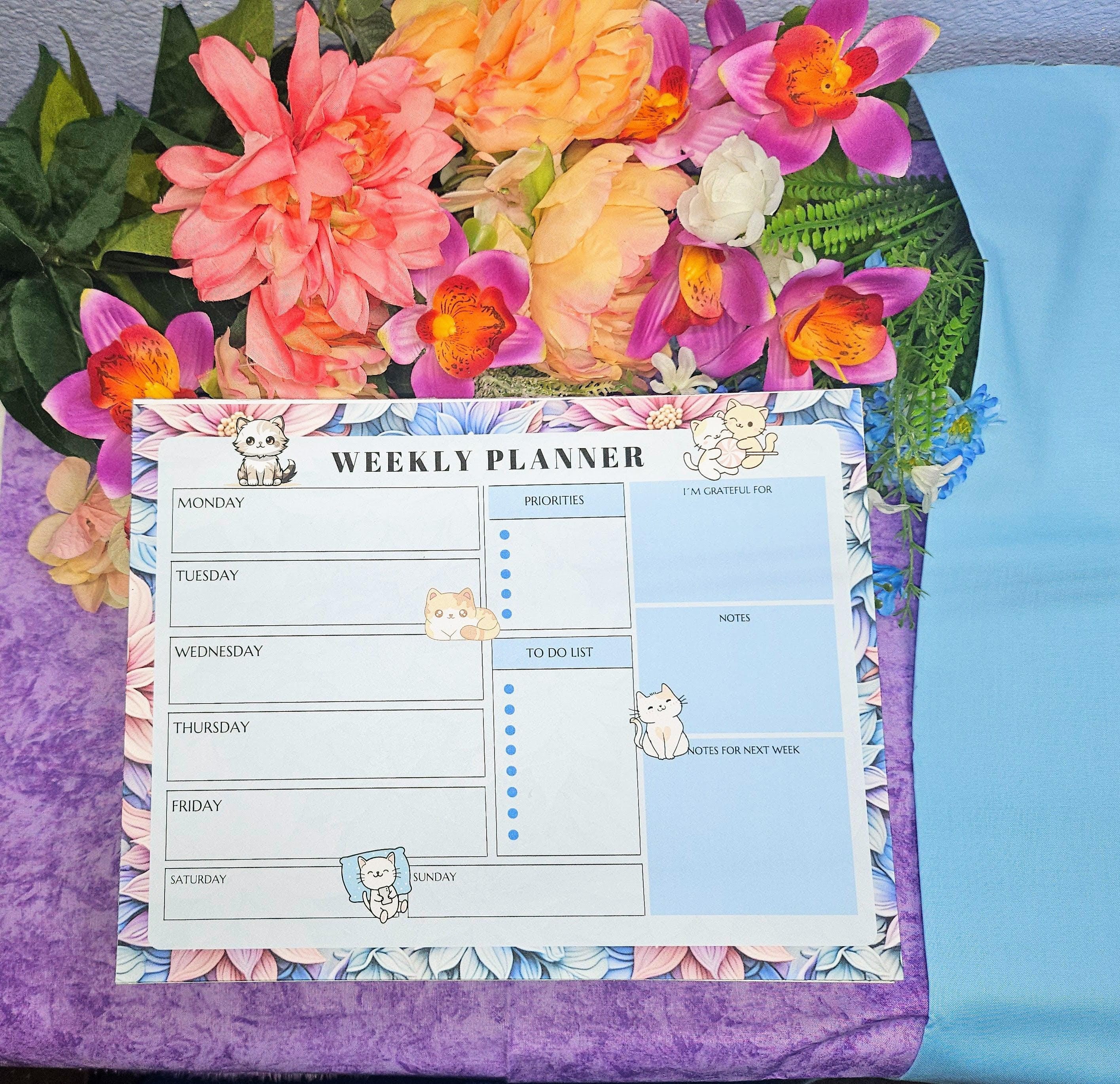 Blossom and Paws Weekly Planner Notepad 8.5" x 11" - Bookworm Gift - Notepad