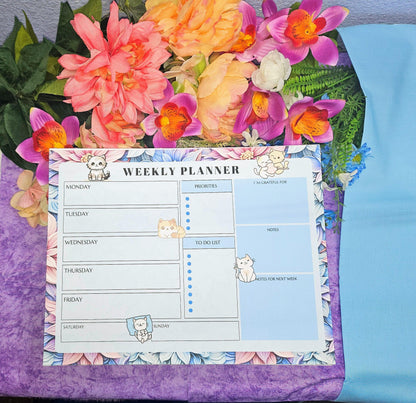 Blossom and Paws Weekly Planner Notepad 8.5" x 11" - Bookworm Gift - Notepad