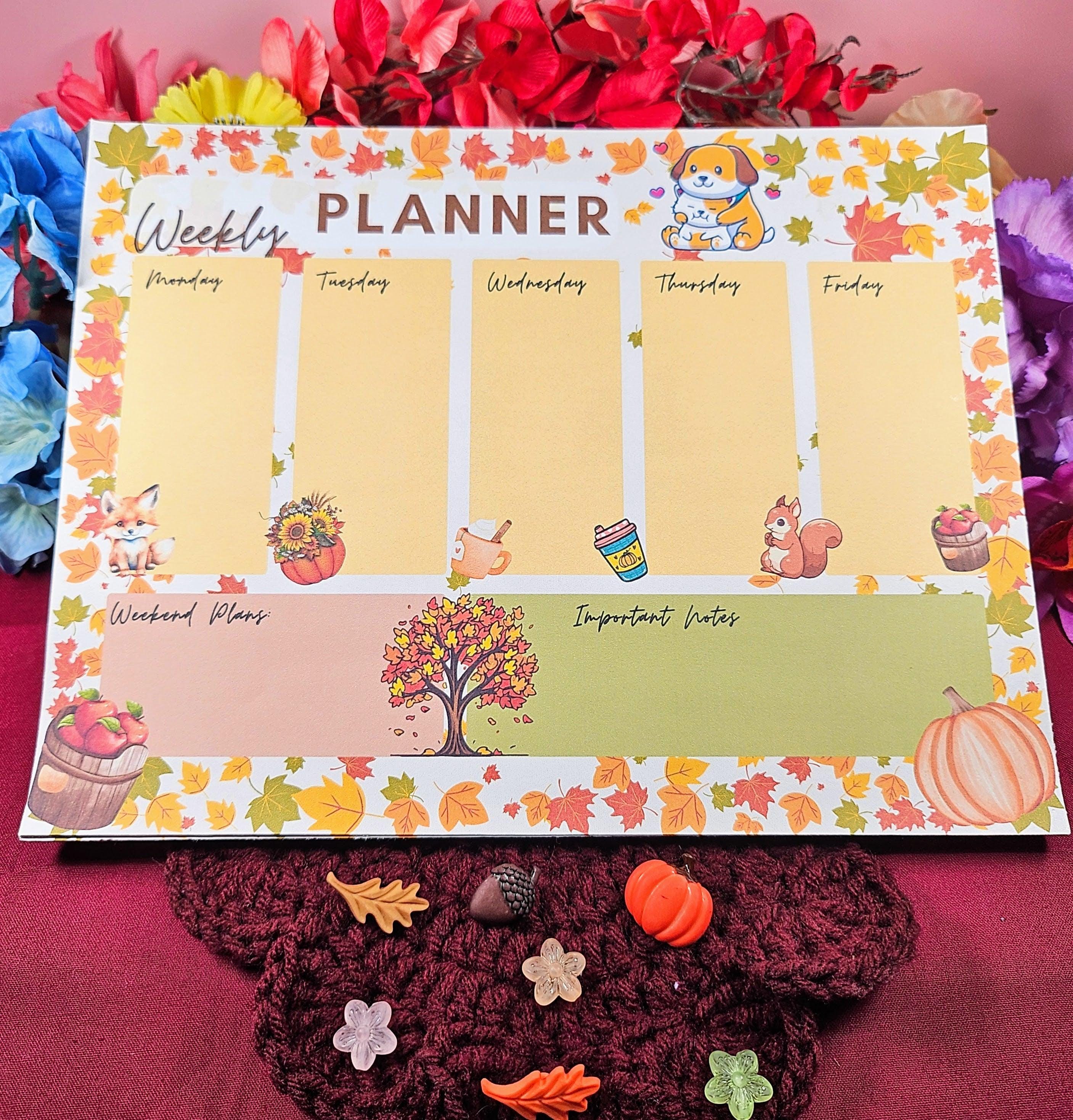 Fall Forest Friends Weekly Planner Notepad 8.5" x 11" - Bookworm Gift - Notepad