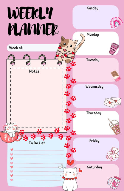 Sweetheart Cats Daily Planner Notepad 5.5" x 8.5"