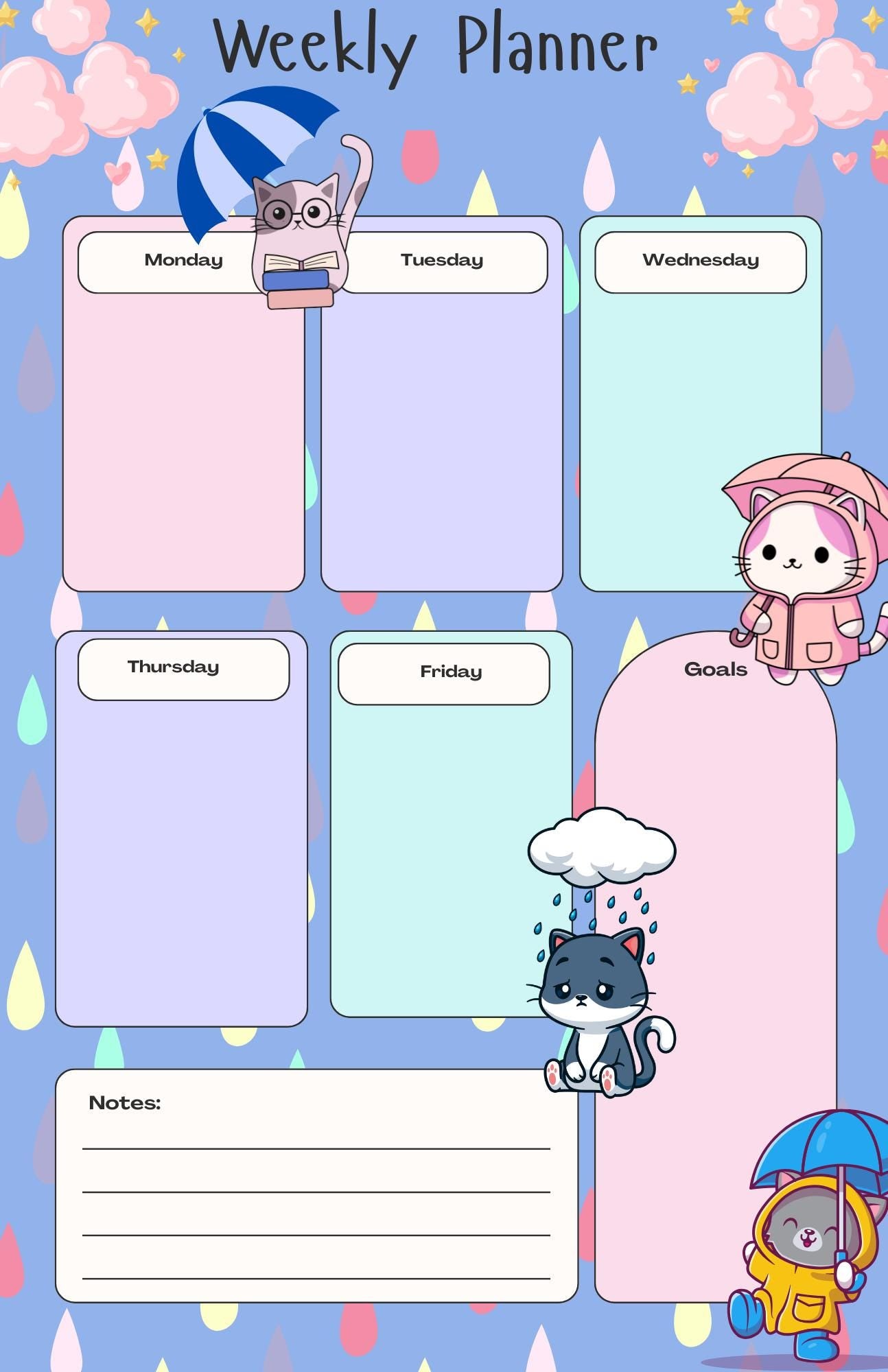 Rainy Paws Weekly Planner Notepad 5.5" x 8.5"