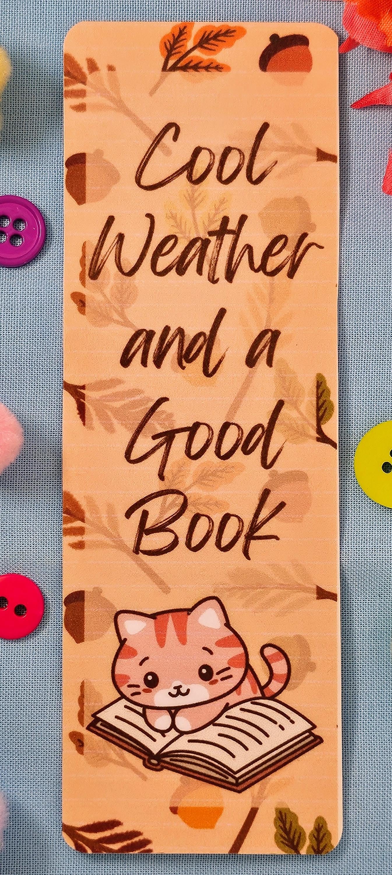 Reading Cat Laminated Bookmark: Cozy Autumn Book Lover Gift
