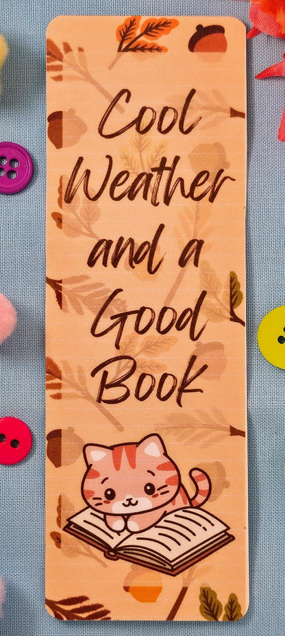 Reading Cat Laminated Bookmark: Cozy Autumn Book Lover Gift