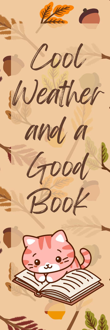 Reading Cat Laminated Bookmark: Cozy Autumn Book Lover Gift