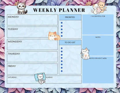 Blossom and Paws Weekly Planner Notepad 8.5" x 11" - Bookworm Gift - Notepad