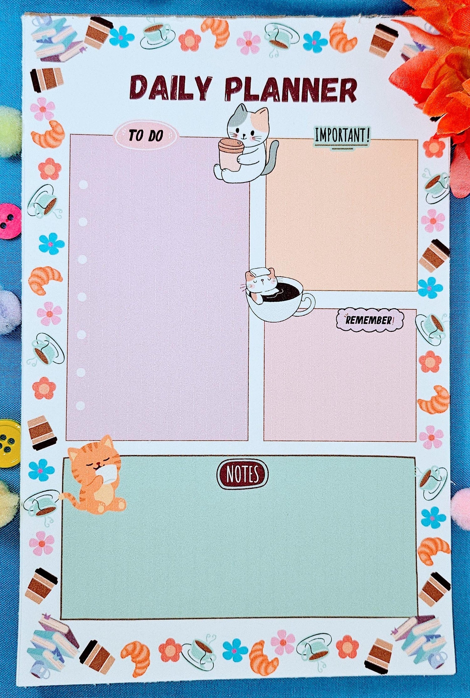 Cozy Cat Café Daily Planner Notepad 5.5" x 8.5"