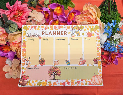 Fall Forest Friends Weekly Planner Notepad 8.5" x 11" - Bookworm Gift - Notepad