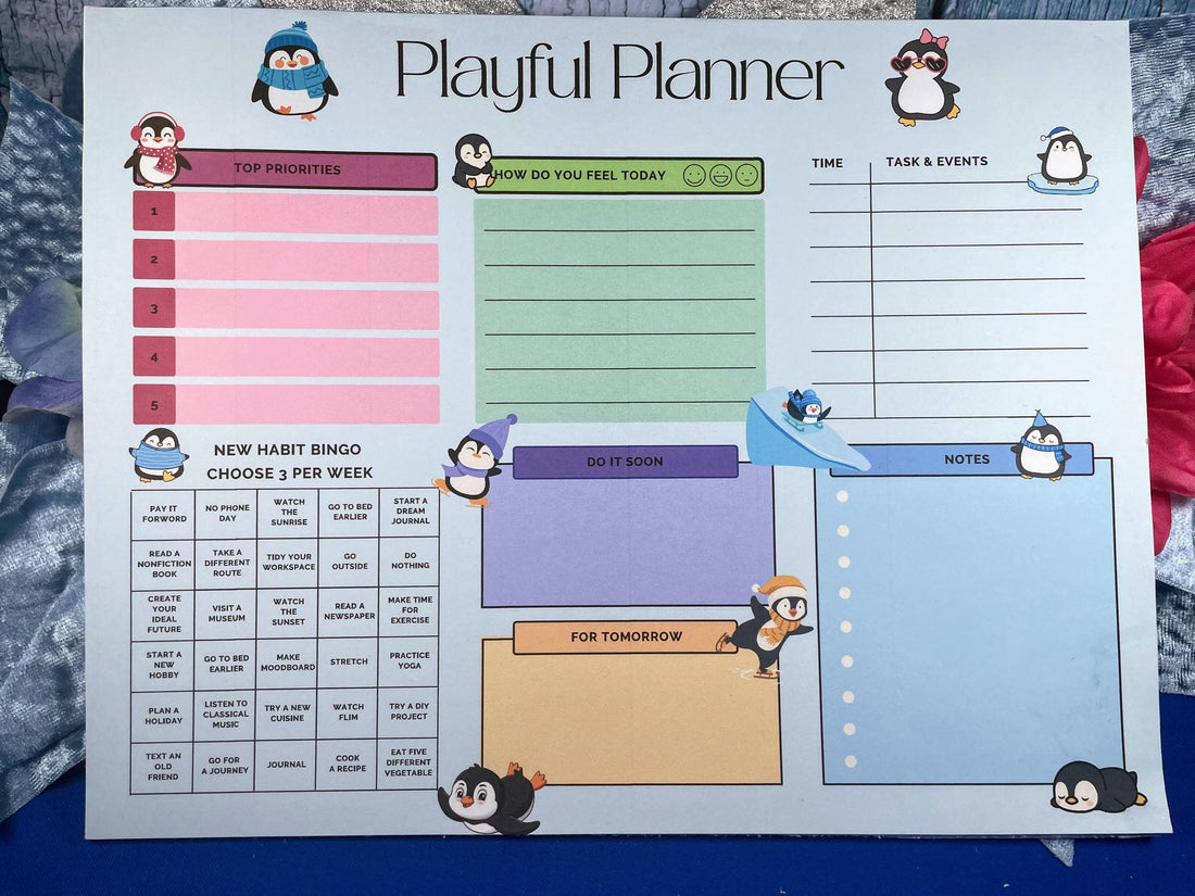 Penguin Kisses &amp; Heart Wishes Planner Notepad 8.5&amp;quot; x 11&amp;quot; Autumnmist Boutique