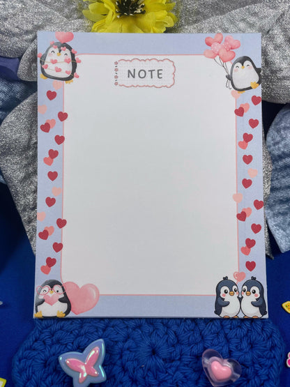 Penguin Kisses &amp; Heart Wishes Notepad 4.25&amp;quot; x 5.5&amp;quot; Autumnmist Boutique