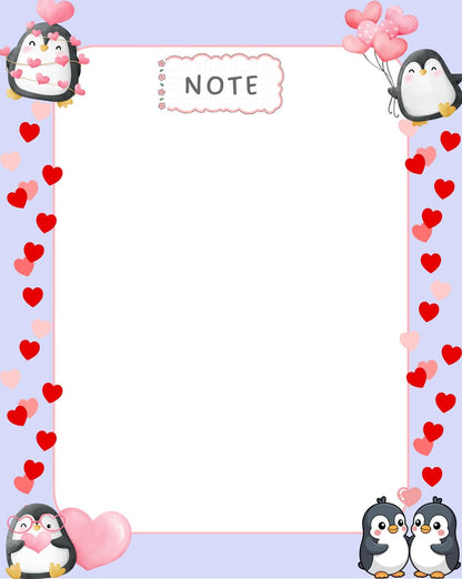 Penguin Kisses &amp; Heart Wishes Notepad 4.25&amp;quot; x 5.5&amp;quot; Autumnmist Boutique