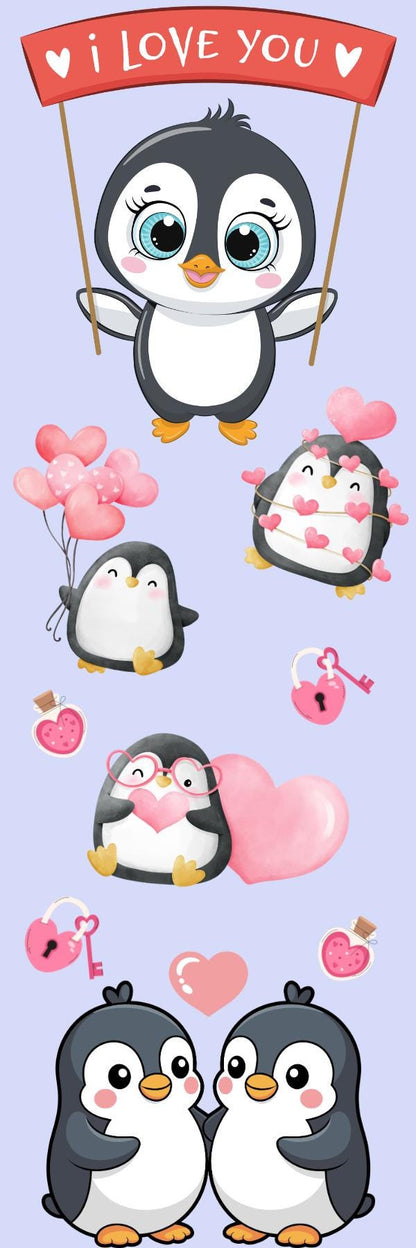 Penguin Kisses &amp; Heart Wishes Laminated Bookmark Autumnmist Boutique