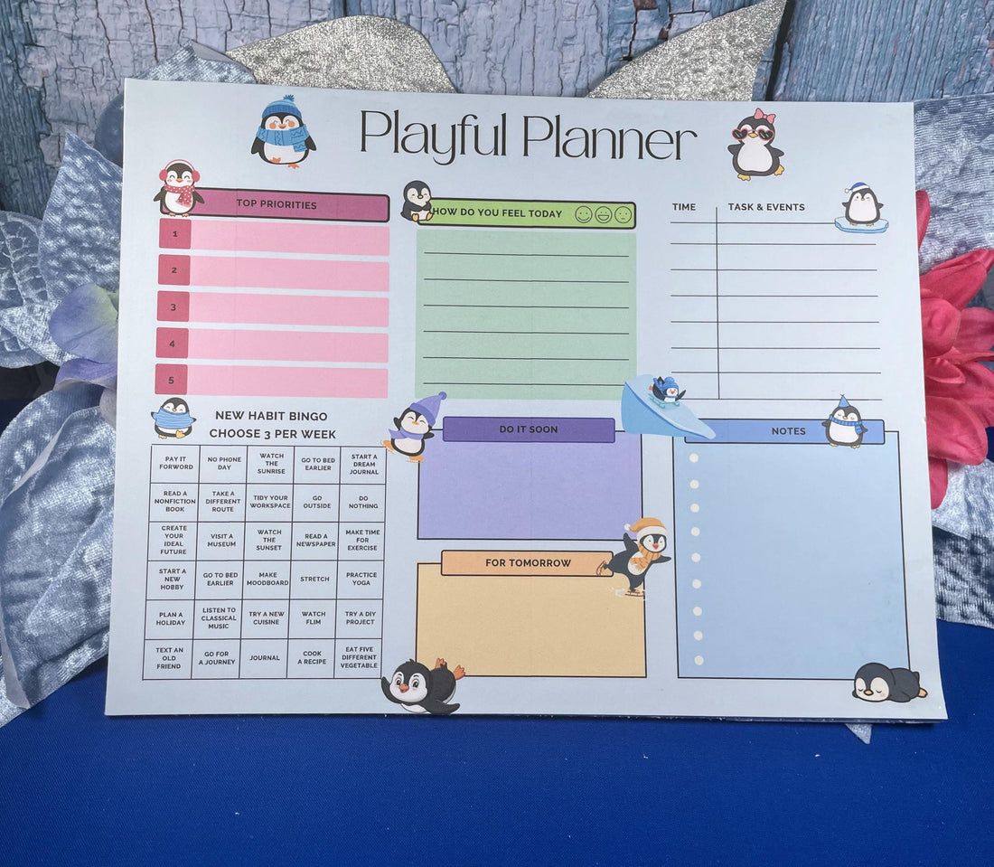 Penguin Kisses &amp; Heart Wishes Planner Notepad 8.5&amp;quot; x 11&amp;quot; Autumnmist Boutique