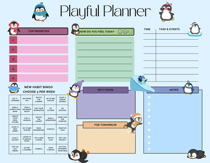 Penguin Kisses &amp; Heart Wishes Planner Notepad 8.5&amp;quot; x 11&amp;quot; Autumnmist Boutique