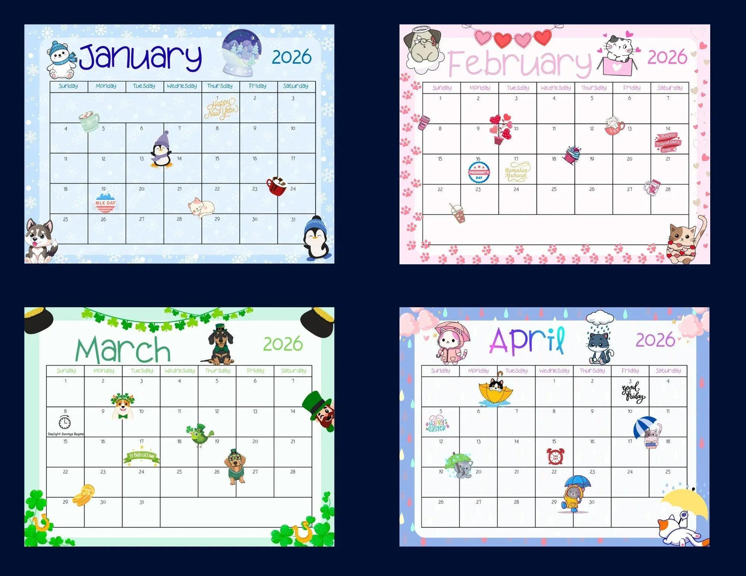 2026 Monthly Calendar - Autumnmist Boutique