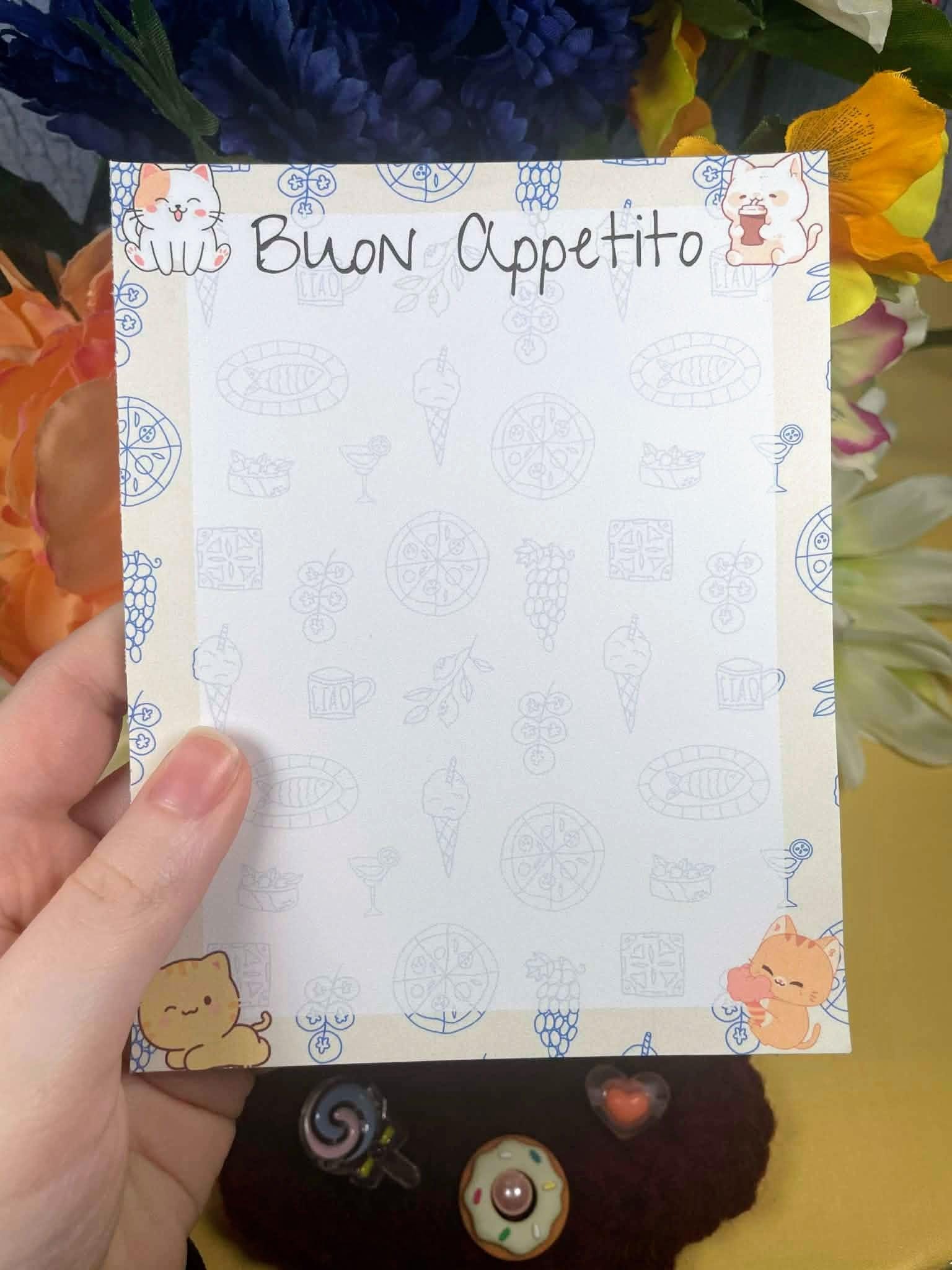 Buon Appetito Italian Cats Notepad 4.25&amp;quot; x 5.5&amp;quot; Autumnmist Boutique