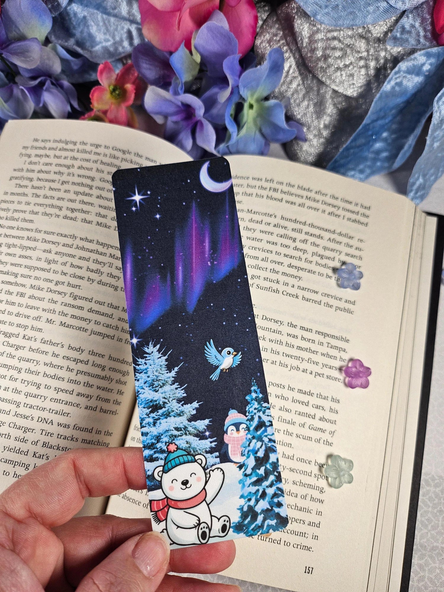 Winter Lights &amp; Snow Friends Laminated Bookmark - Autumnmist Boutique