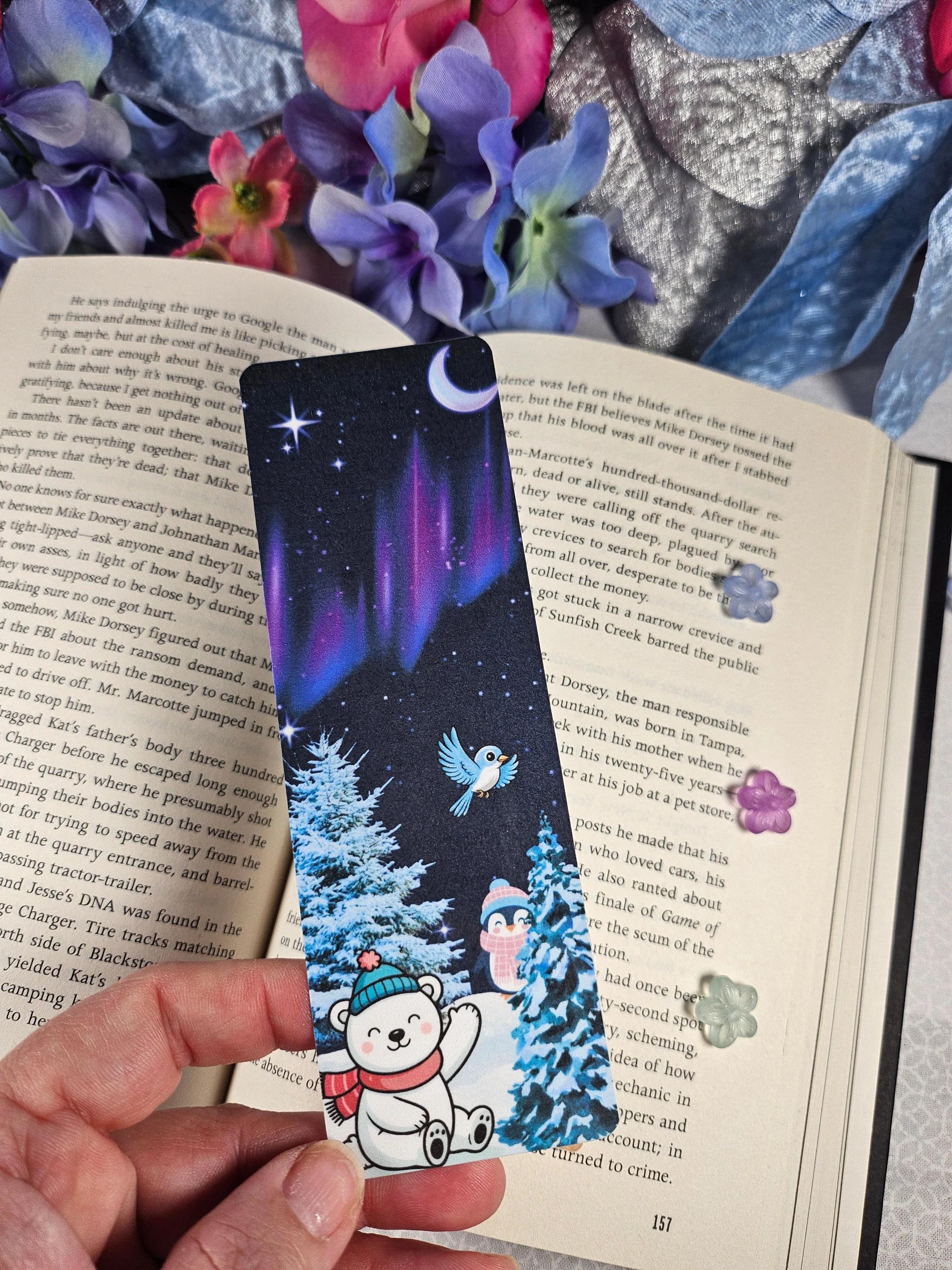 Winter Lights &amp; Snow Friends Laminated Bookmark - Autumnmist Boutique