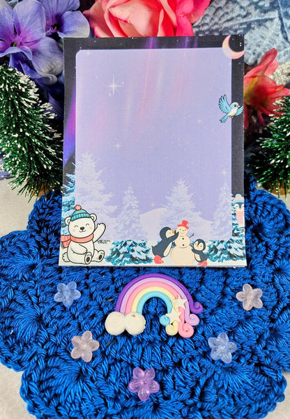 Winter Lights &amp; Snow Friends Notepad 4.25&amp;quot; x 5.5&amp;quot; - Autumnmist Boutique