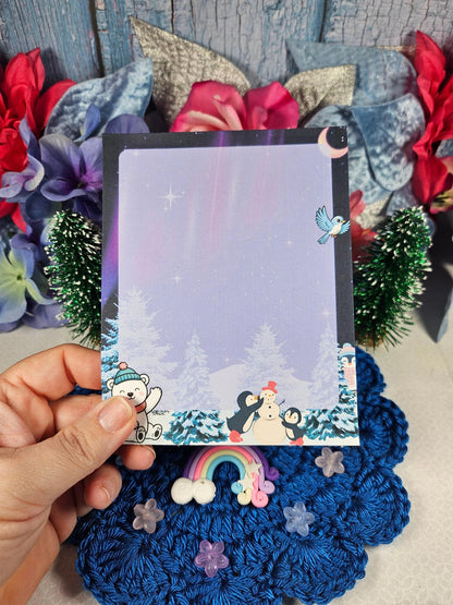 Winter Lights &amp; Snow Friends Notepad 4.25&amp;quot; x 5.5&amp;quot; - Autumnmist Boutique