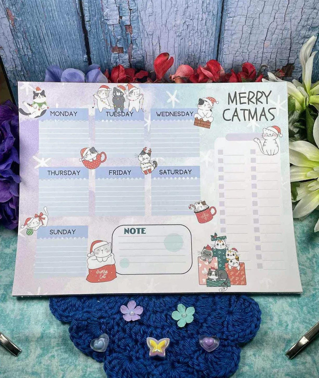 Merry Catmas Large Planner Notepad 8.5&amp;quot; x 11&amp;quot; - Autumnmist Boutique