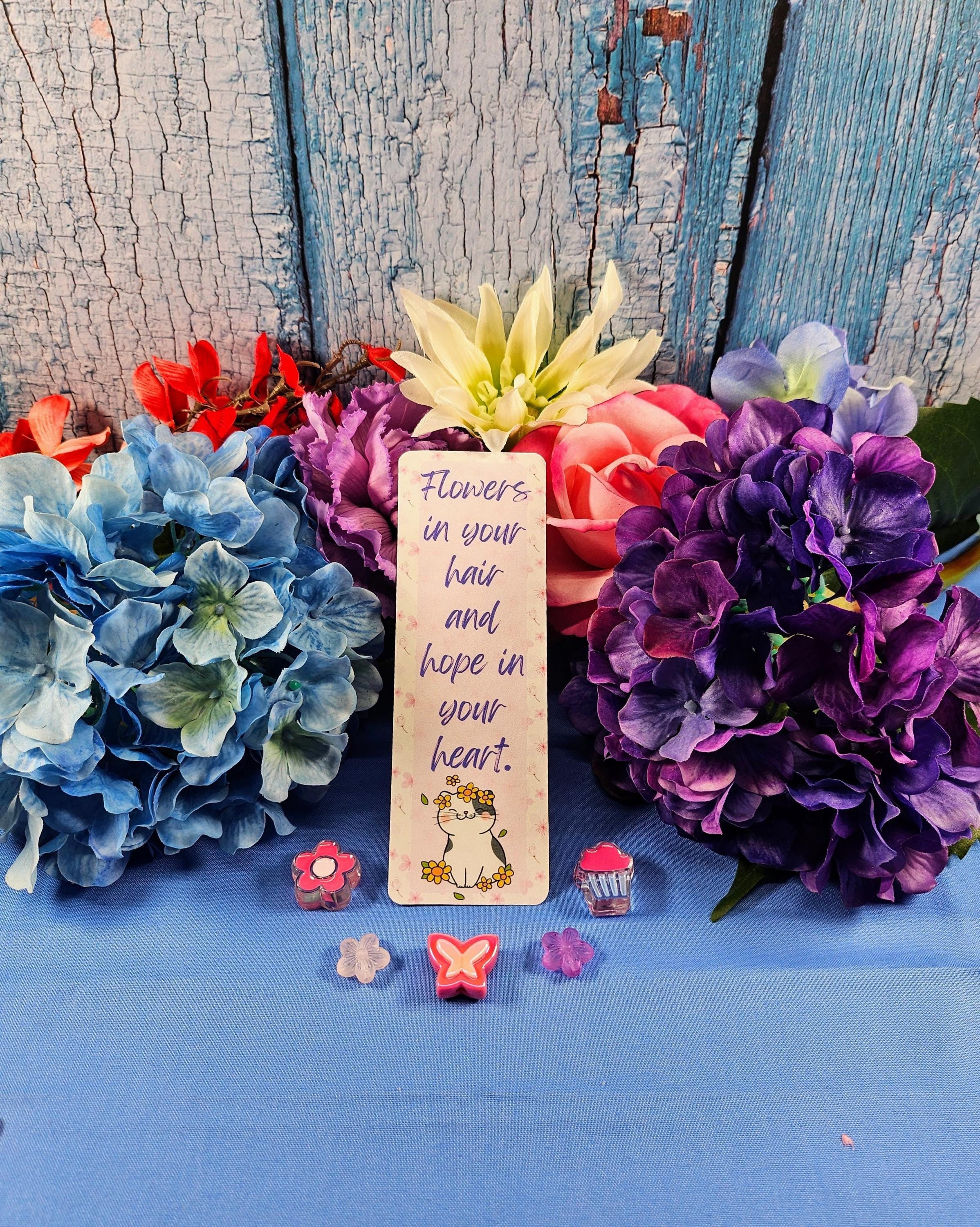 Pink &amp;quot;Flowers in Your Hair&amp;quot; Cat Laminated Bookmark - Autumnmist Boutique