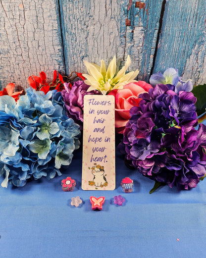 Pink &amp;quot;Flowers in Your Hair&amp;quot; Cat Laminated Bookmark - Autumnmist Boutique