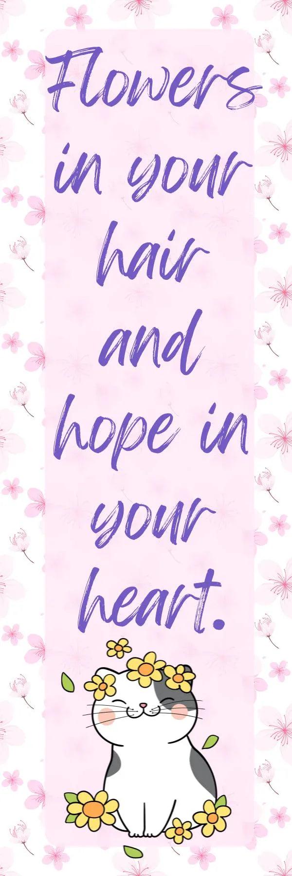 Pink &amp;quot;Flowers in Your Hair&amp;quot; Cat Laminated Bookmark - Autumnmist Boutique
