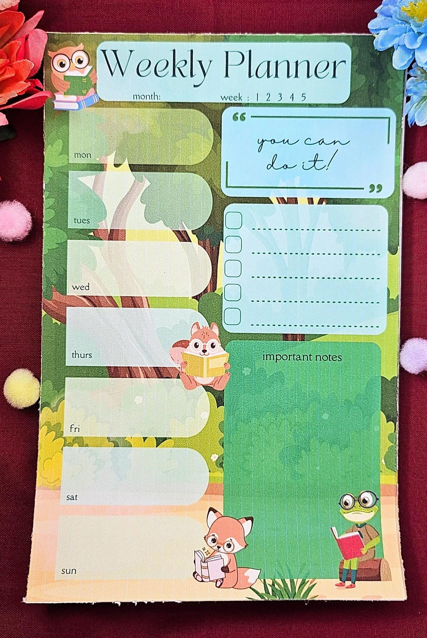 Forest Friends Reading Weekly Planner Notepad 5.5&amp;quot; x 8.5&amp;quot; - Autumnmist Boutique