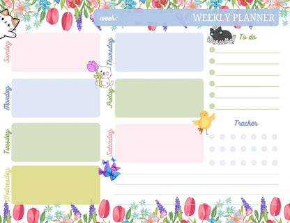 Whiskers &amp; Wildflowers Weekly Planner Notepad 8.5&amp;quot; x 11&amp;quot; - Autumnmist Boutique