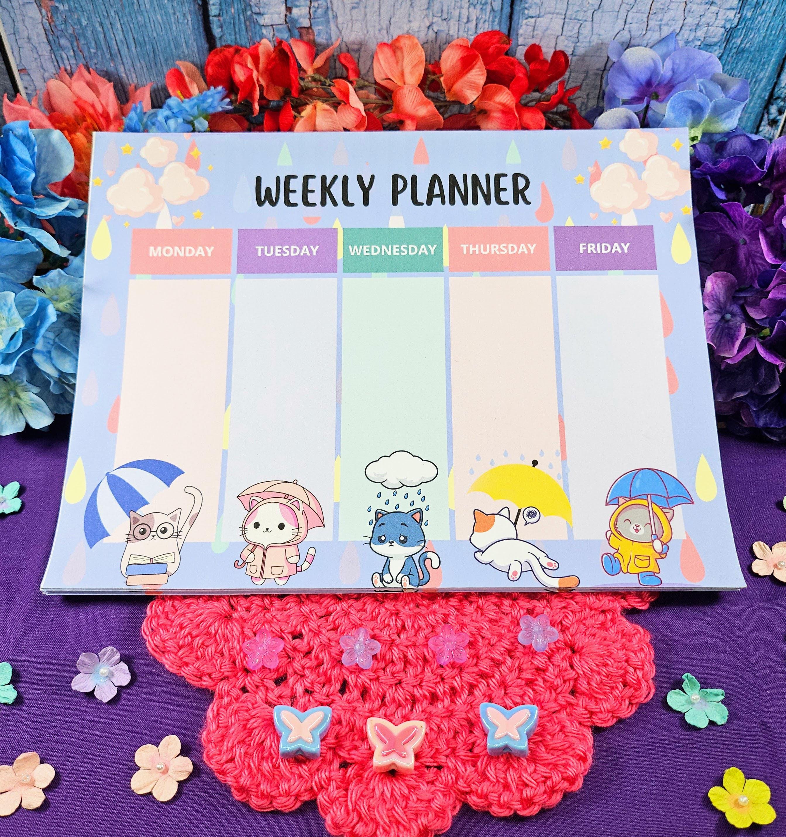 Rainy Day Cats Weekly Planner Notepad 8.5&amp;quot; x 11&amp;quot; - Autumnmist Boutique