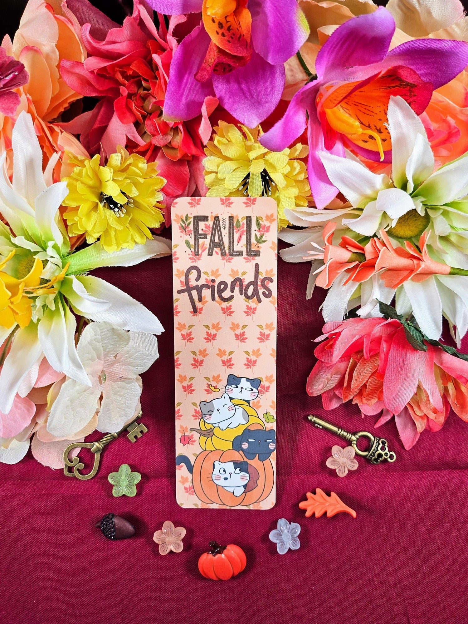 Fall Friends Cat Laminated Bookmark - Autumnmist Boutique