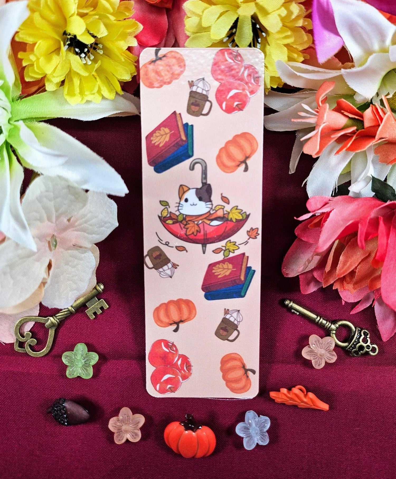 Autumn Umbrella Cat Laminated Bookmark - Autumnmist Boutique