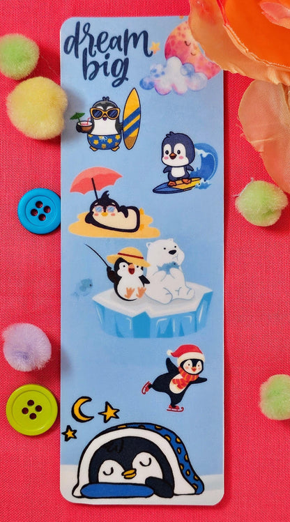 Penguin Adventure Dream Laminated Bookmark - Autumnmist Boutique