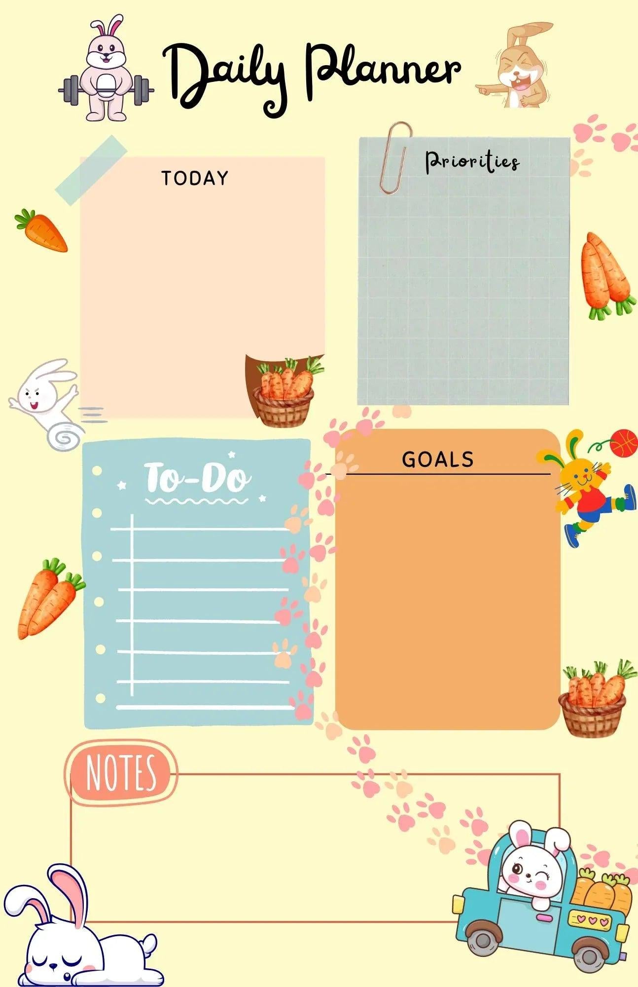Bunny Carrot Fueled Adventures Weekly Planner Notepad 5.5&amp;quot; x 8.5&amp;quot; - Autumnmist Boutique